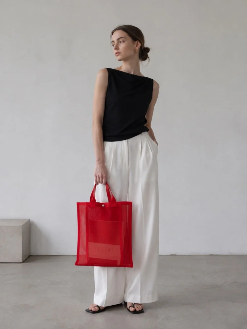 One of a Kind Handmade Red Sheer Mesh Tote Bag | Original Designer Piece